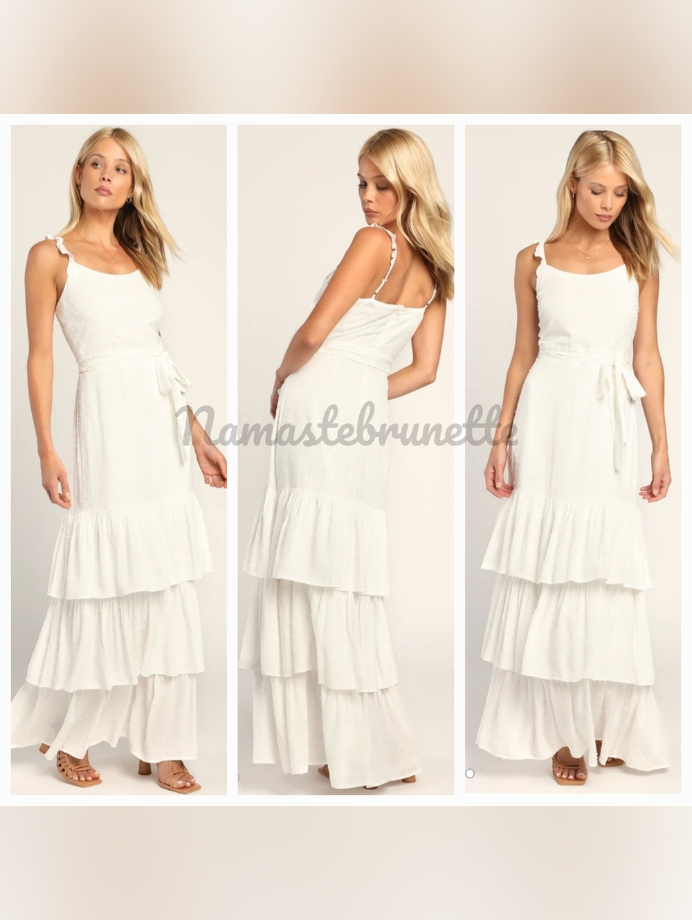 Nwt Lulu's S White Ruffled Tiered Swiss Dot Maxi Dress